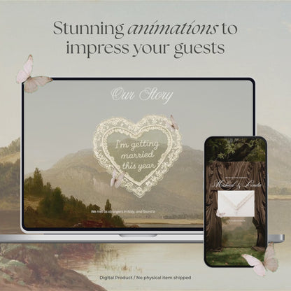 Brown & Ivory Floral Wedding Website Template with RSVP, Countdown and Music: Classic Envelope Digital Invitation