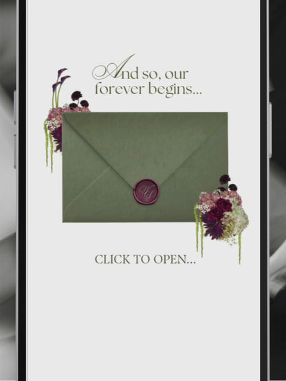 Olive Green & Burgundy Floral Wedding Website Template with RSVP, Countdown and Music: Editable Canva Design (Digital Download)
