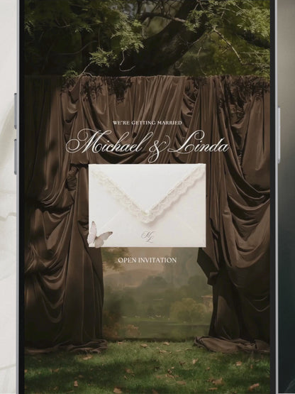 Brown & Ivory Floral Wedding Website Template with RSVP, Countdown and Music: Classic Envelope Digital Invitation