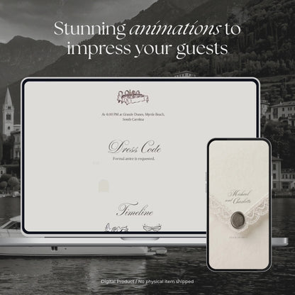 Old Money Wedding Website Template | Vintage Digital Wedding Invitation with RSVP, Music and Coundown Timer | Instant Download