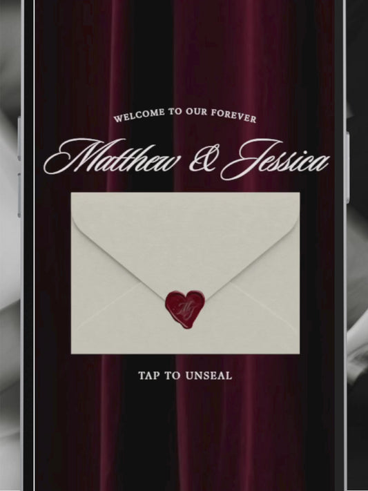 Old Money Wedding Website Template with RSVP, Music and Countdown Timer: Classic Burgundy Digital Invitation